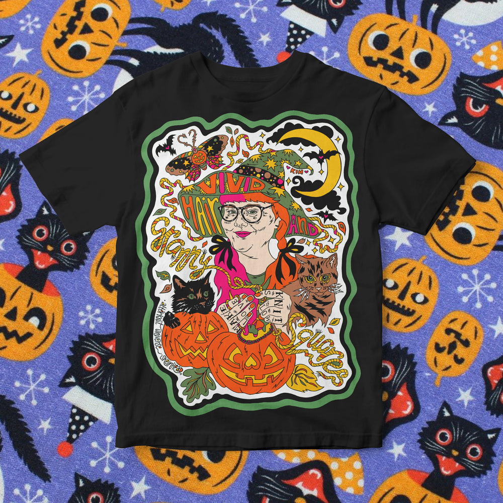 Kim Smith Vivid Hair and Granny Squares Halloween T-Shirt